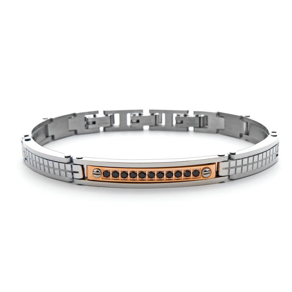 Bracciale Uomo 4US Cesare Paciotti Acciaio Targhetta Rosè Zirconi Neri 4UBR5992