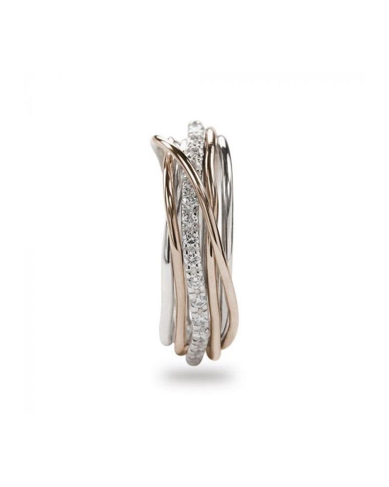 Anello 7 Fili Oro Rosa 9 KT e Argento 925 Donna Filo della Vita Diamanti mis 15 AN7ARBT
