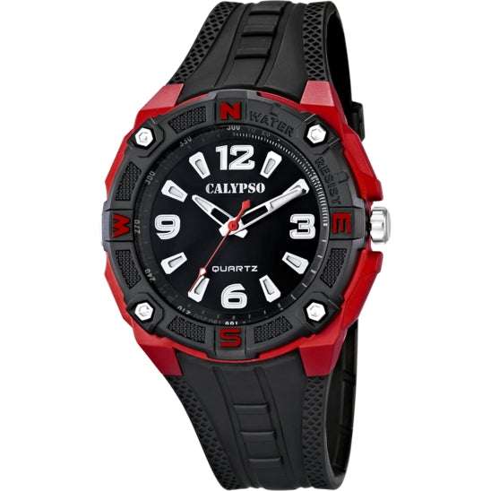 Orologio Calypso Bambino Uomo Quarzo Solo Tempo Gomma Rosso Nero K5634/4