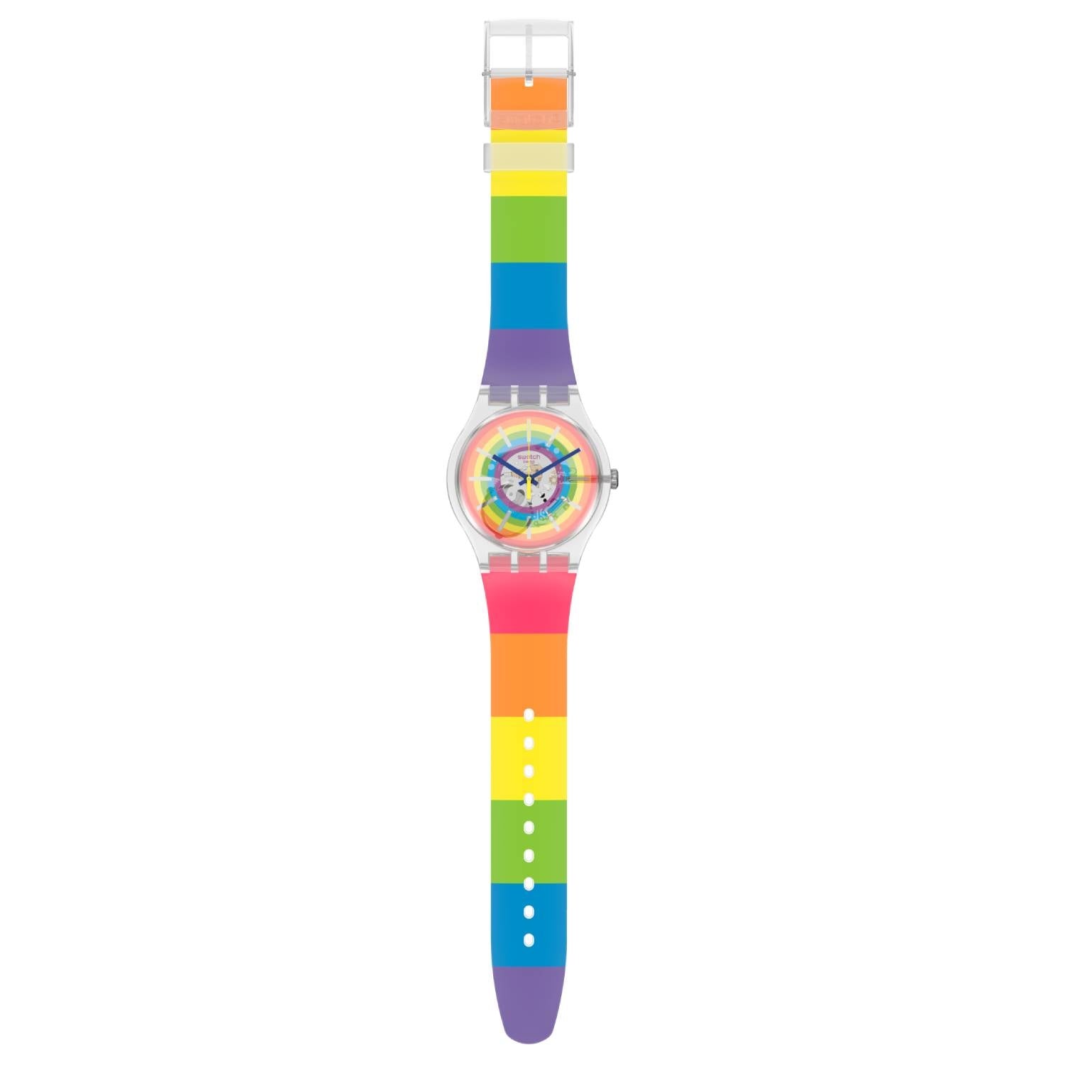 Orologio Uomo Gomma Swatch Quarzo Solo Tempo Rainbow Open Summer SUOK148