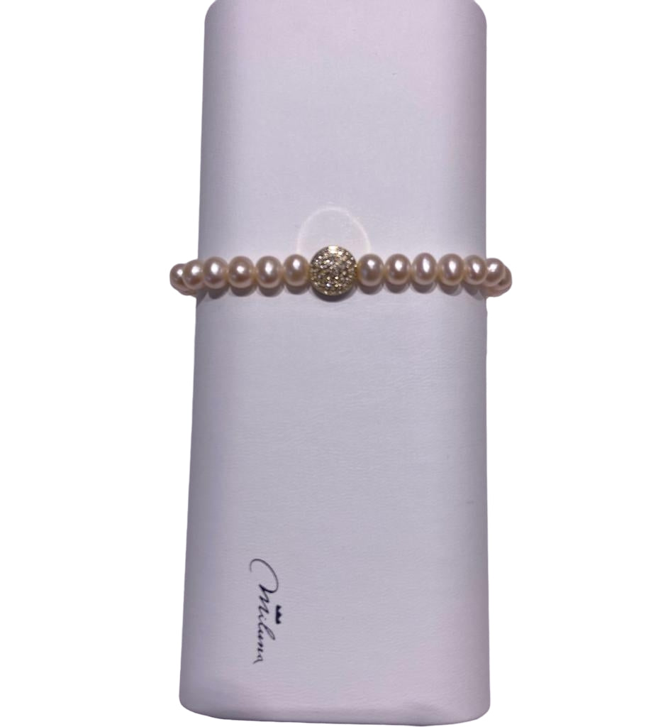 Bracciale Donna Miluna Argento 925 Miss Italia Perle Bianche sfera zirconata PBR3500G-TPZ