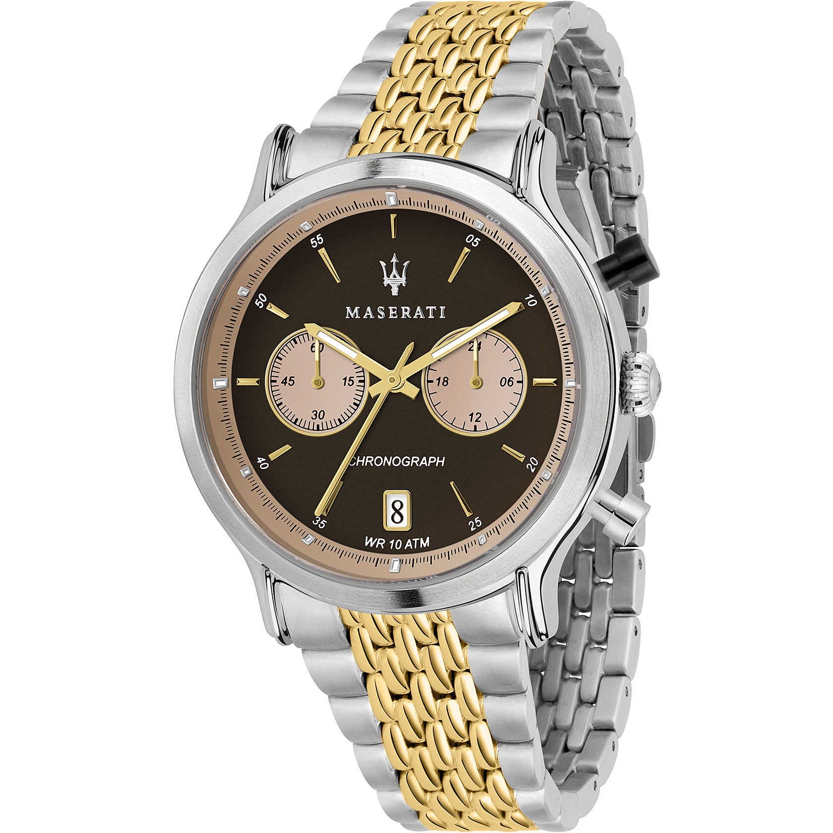 Orologio Uomo Acciaio Maserati Cronografo Legend Data Dorato Marrone R8873638003