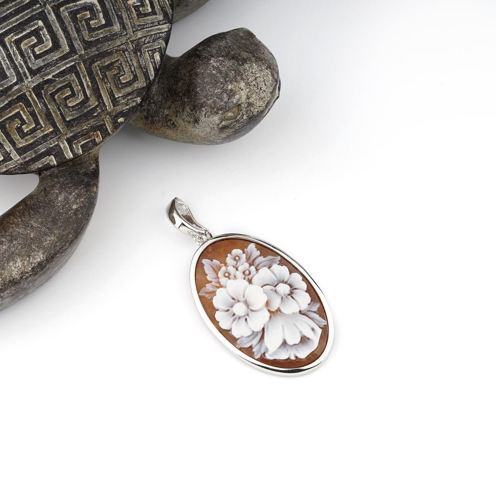 Ciondolo Donna Cameo Italiano Argento 925 Fiori Grandi P0201A