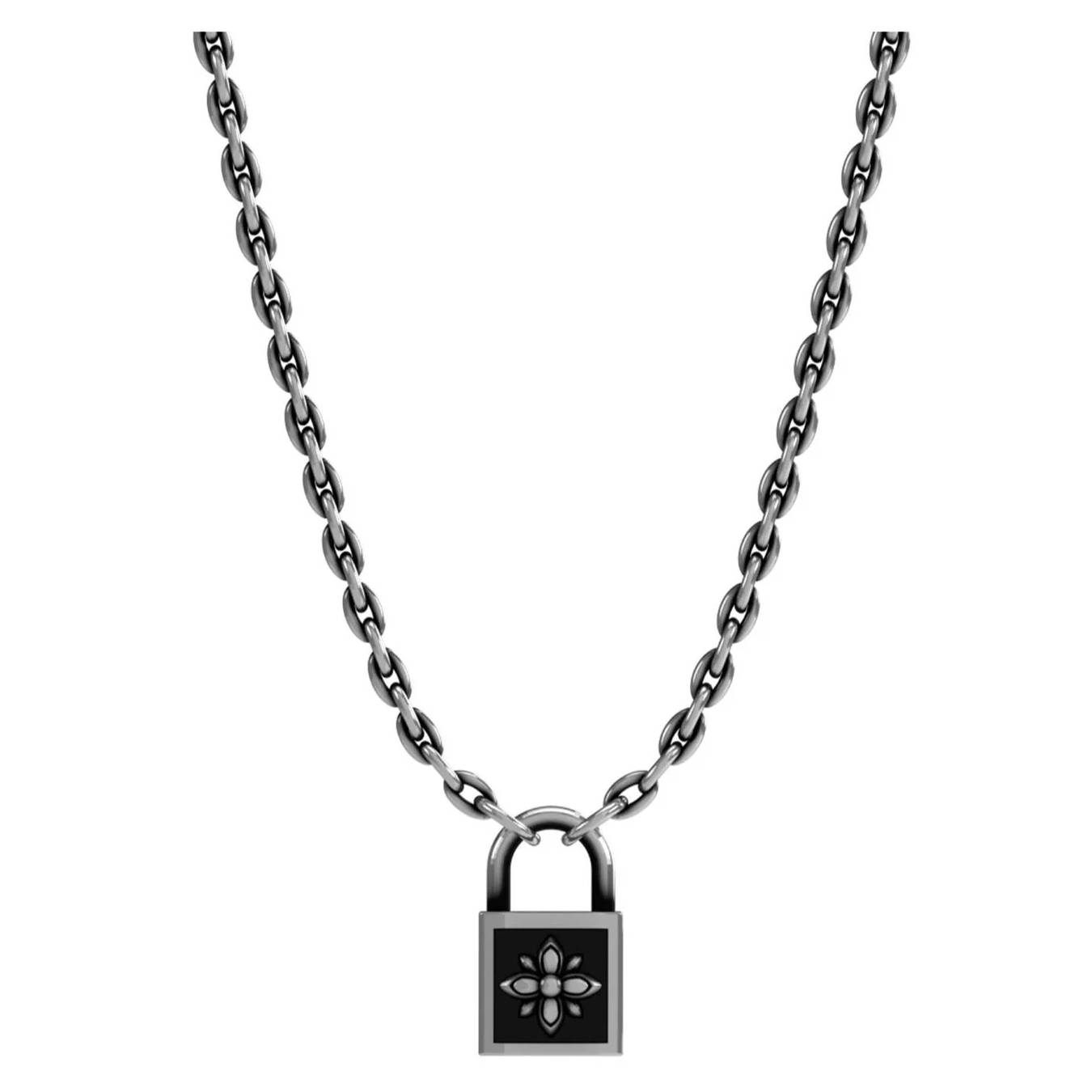 Collana Unisex John Richmond Lucchetto Fiore Bronzo Argentato JRLP01BW