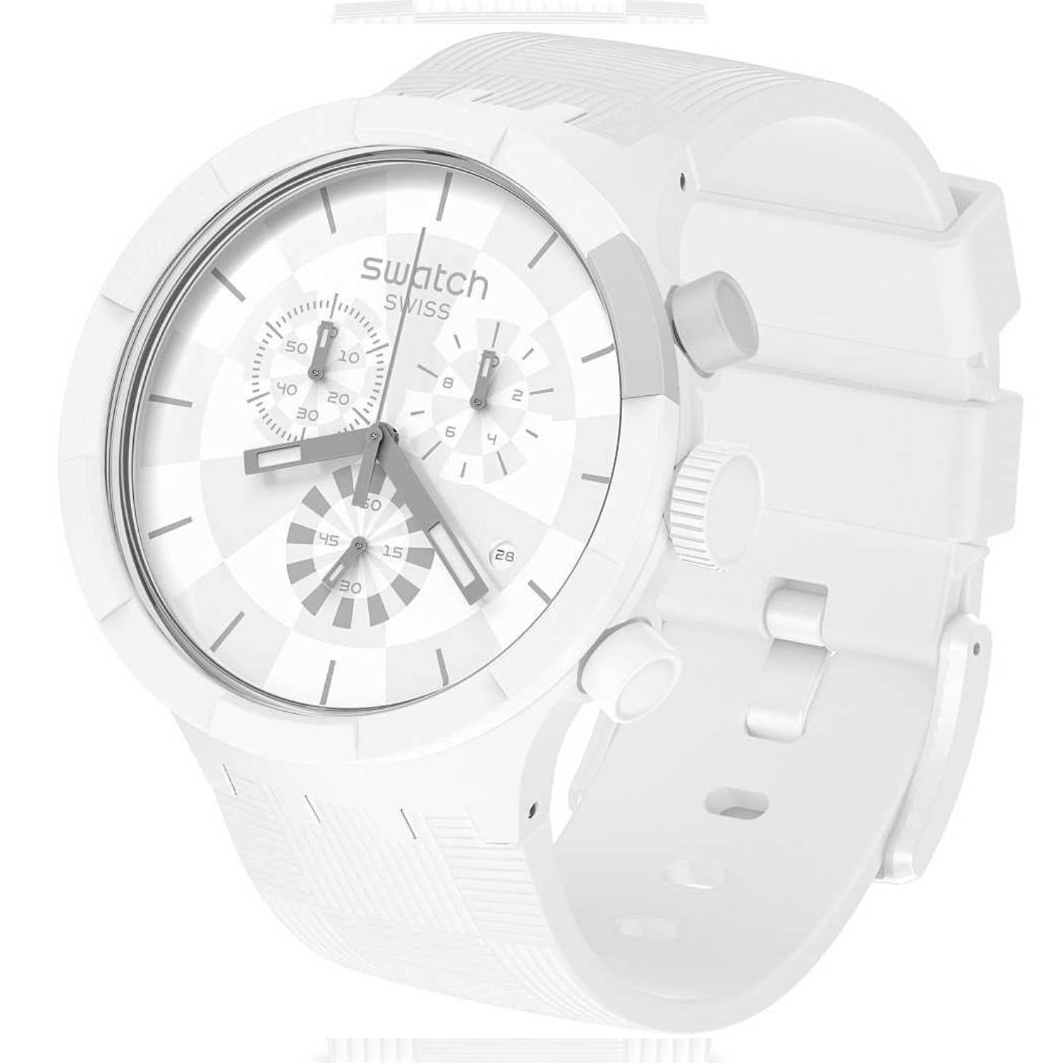 Orologio Uomo Silicone Gomma Swatch Big Bold Cronografo Quarzo Bianco SB02W400