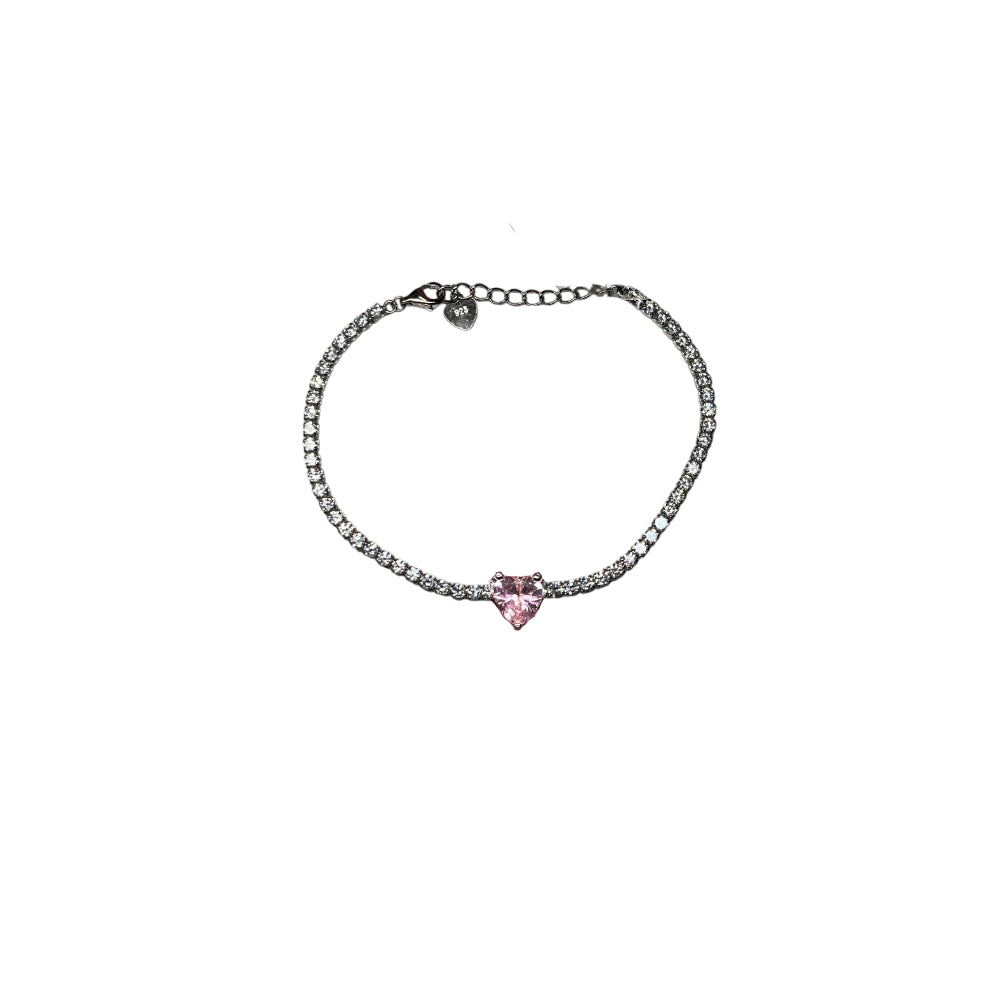 Bracciale Donna Re Mida Tennis Argento 925 Zirconi Cuore Rosa Br Djv 22