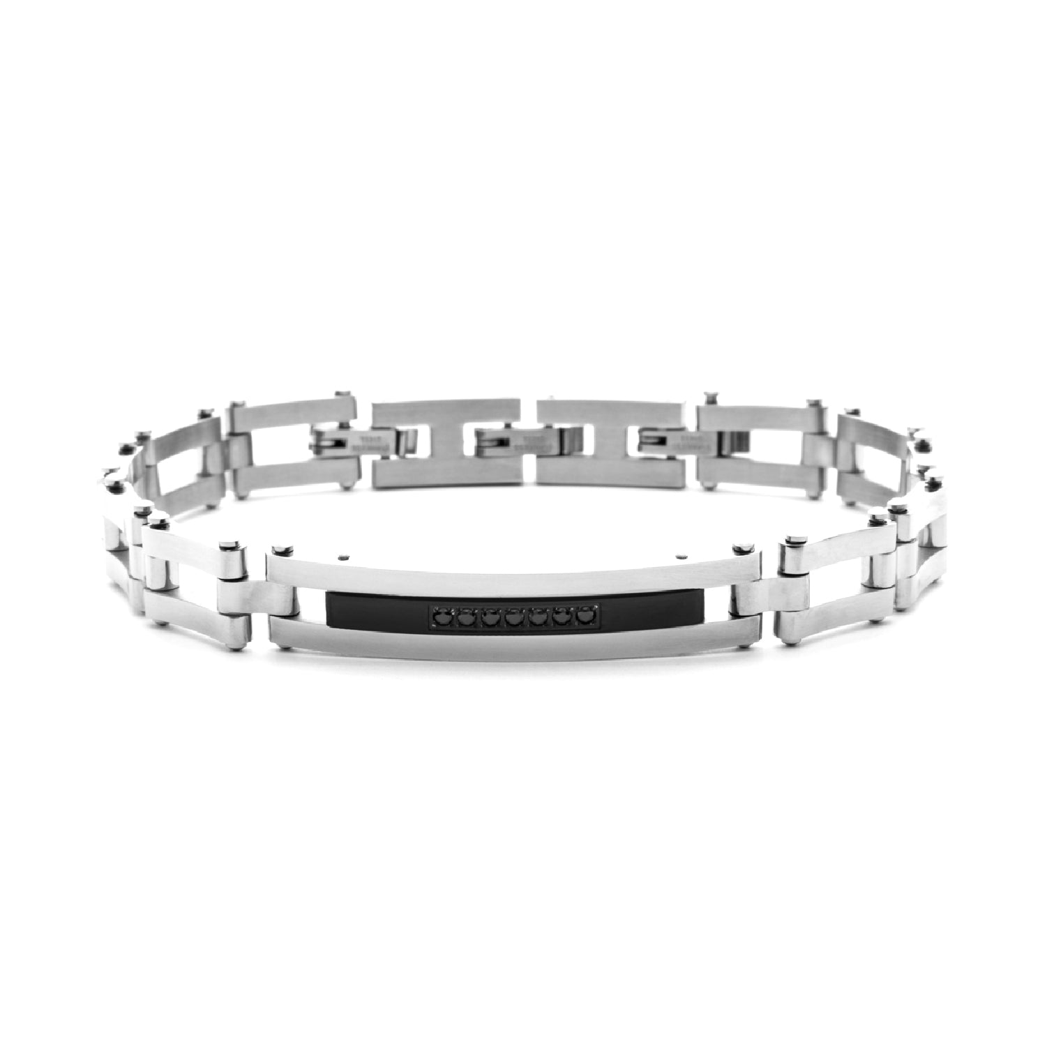 Bracciale Uomo 4US Cesare Paciotti Acciaio Targhetta Zirconi Neri 4UBR5635