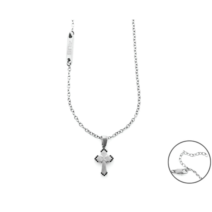 Collana Uomo 4US Cesare Paciotti Rollò Croce Acciaio Lucido Zirconi Neri 4UCL5946