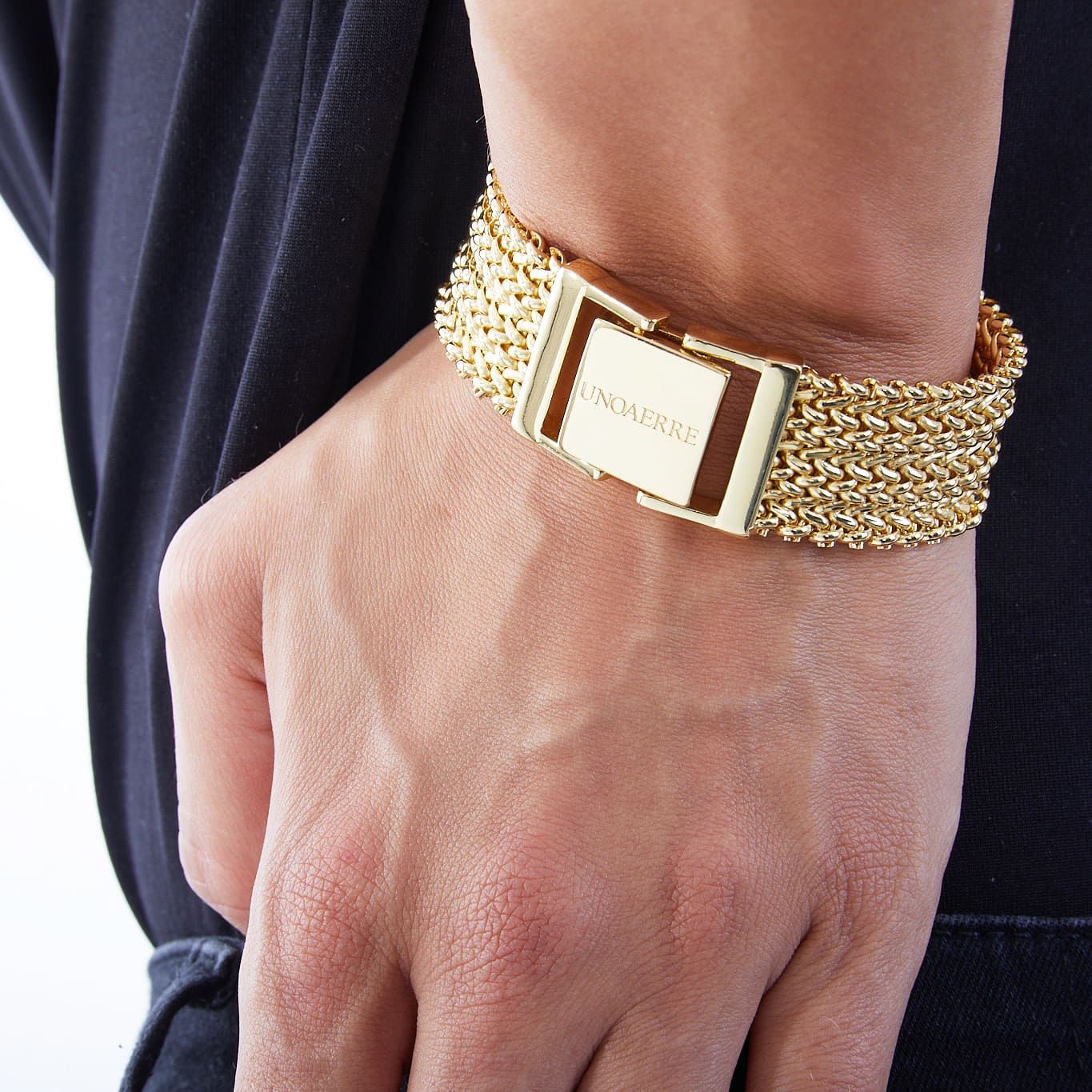 Bracciale Donna Unoaerre Bronzo Lucido Dorato Catena Chicco Di Riso Semirigida 512946