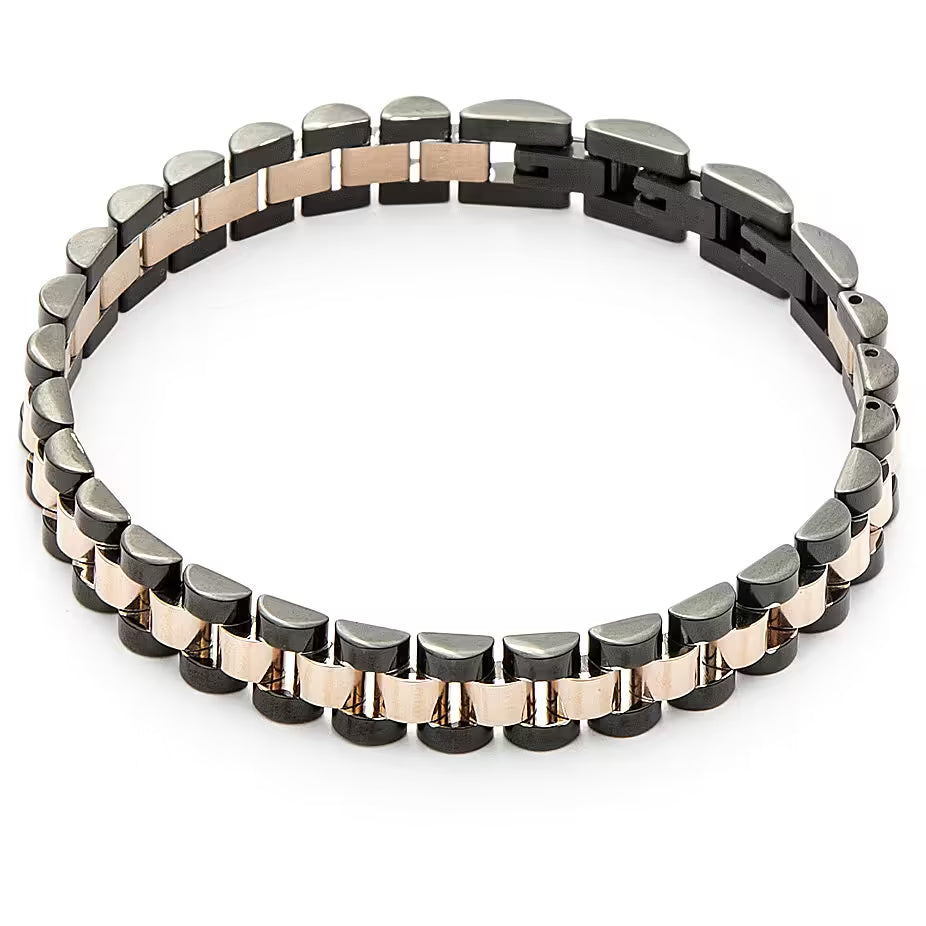 Bracciale Uomo 4US Cesare Paciotti Maglia Acciaio Bicolore Nero Rosè 4UBR5018
