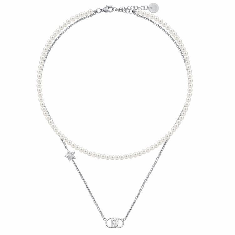Collana Donna Liujo Acciaio Multifilio Perle Pendente Stellina LJ3163