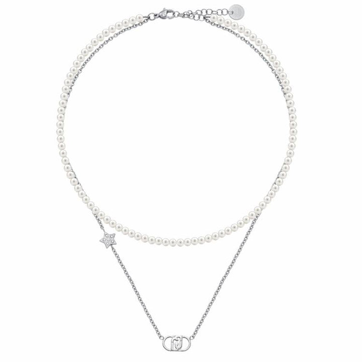 Collana Donna Liujo Acciaio Multifilio Perle Pendente Stellina LJ3163