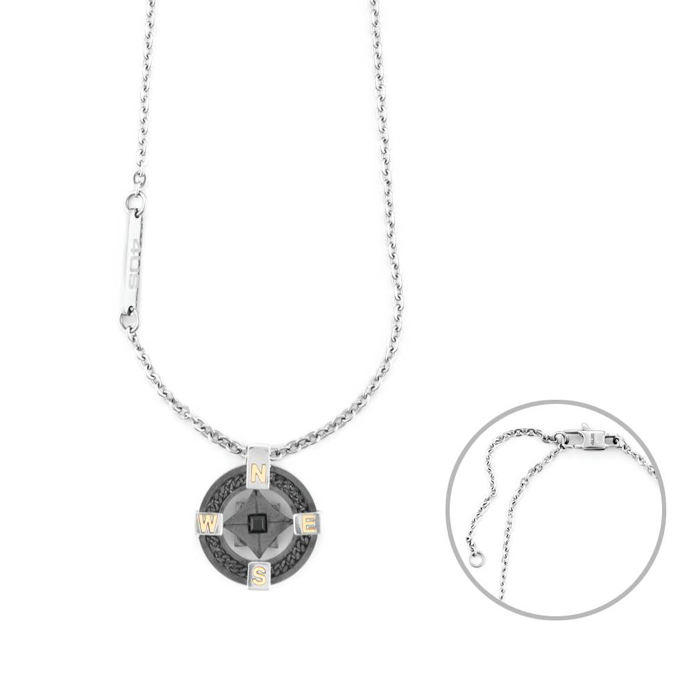 Collana Uomo 4US Cesare Paciotti Acciaio Nero Rosa Dei Venti Oro 18 KT 4UCL6929