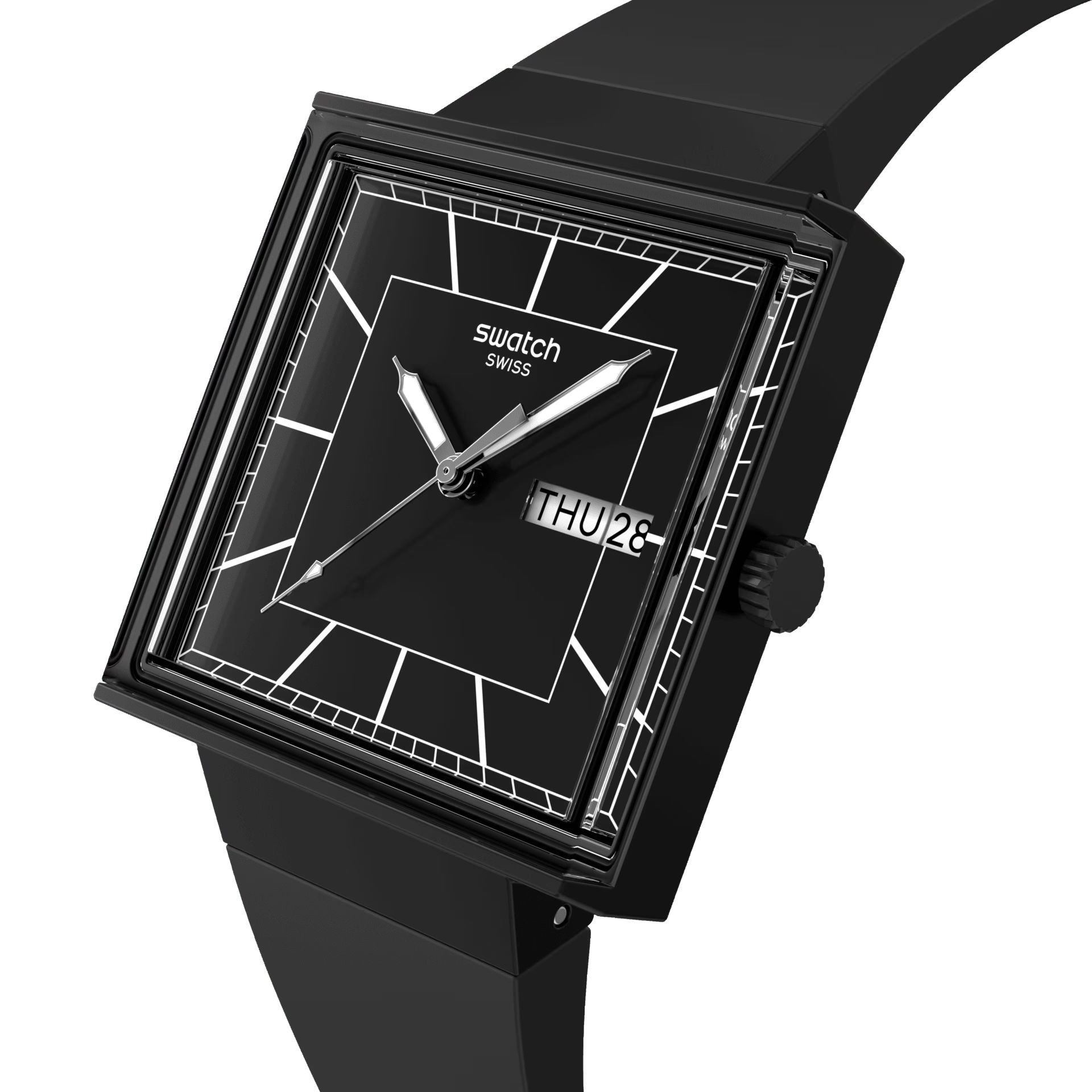Orologio Unisex Swatch What IF ALLBLACKAGAIN Cassa Quadrata Nero SO34B701