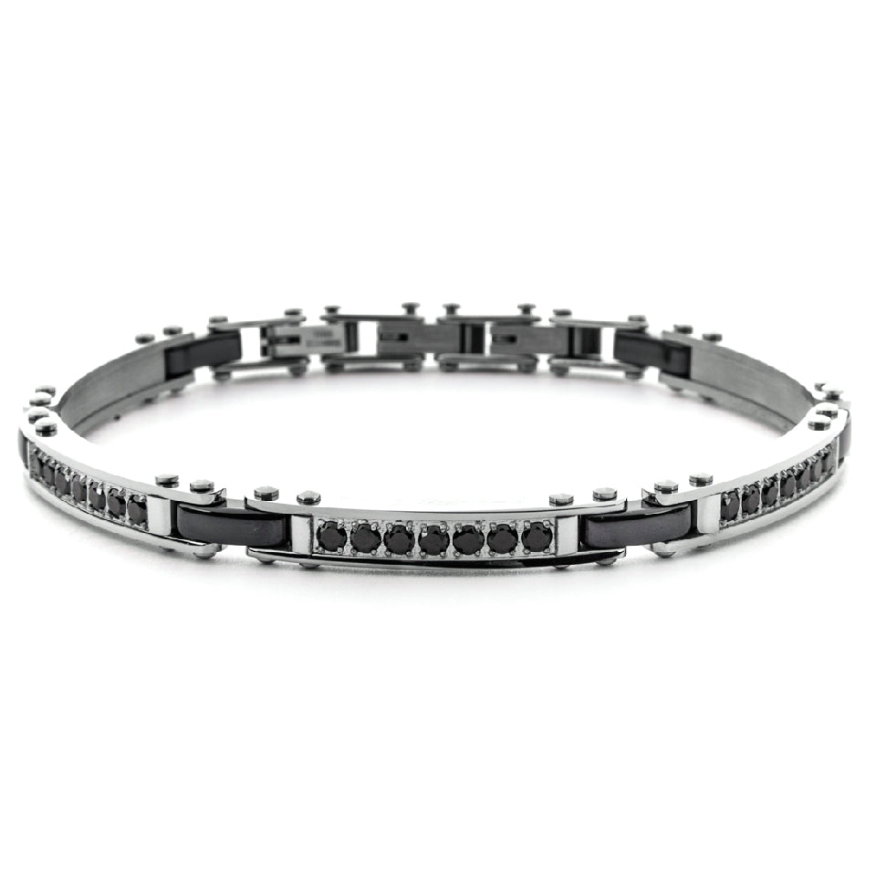 Bracciale 4US Cesare Paciotti Targhetta Acciaio Zirconi Neri 4UBR7565