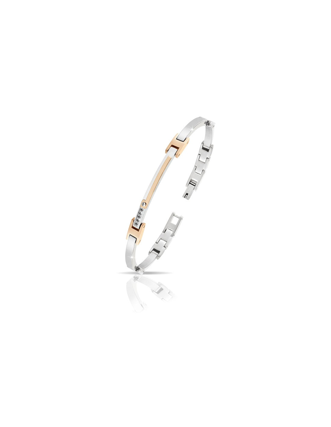 Bracciale Uomo Arkano Semirigido Acciaio Bicolore Rosé Targhetta Diamanti ABA015NR
