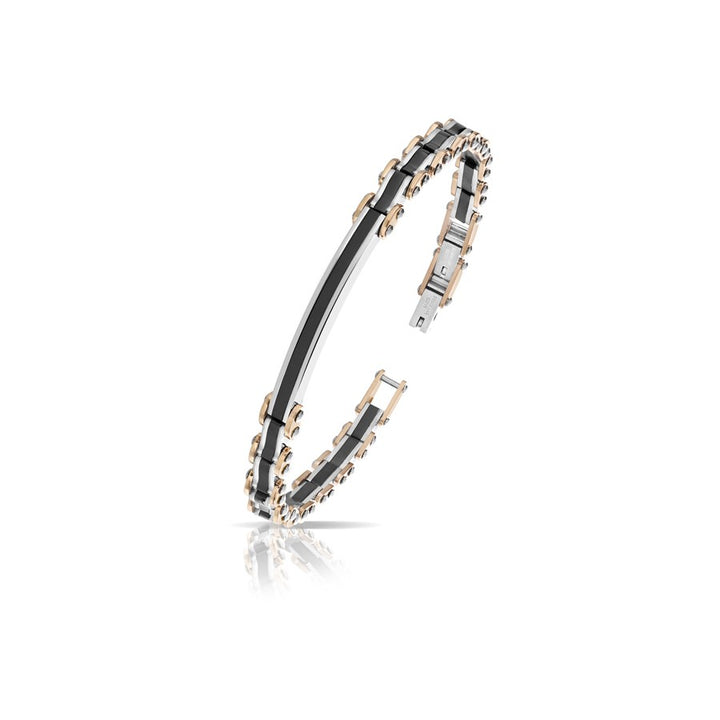 Bracciale Uomo Arkano Semirigido Acciaio Bicolore Lucido Nero Targhetta BAC81N