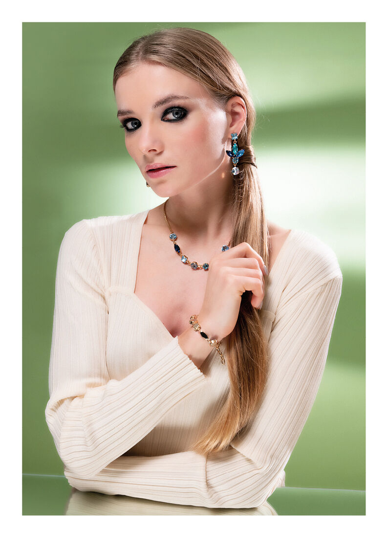 Collana Donna Ottaviani Bronzo Catena Girocollo Dorata Zirconi Blu 500728C