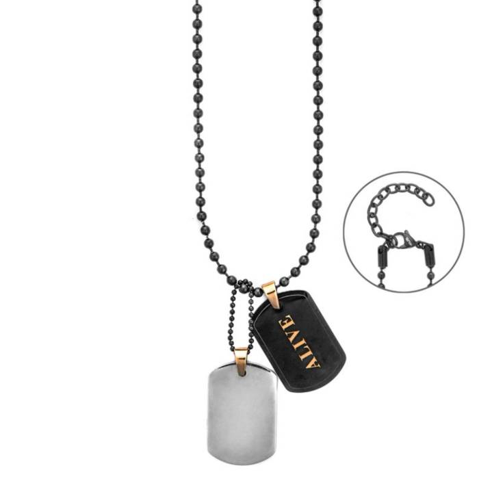 Collana Uomo 4US Cesare Paciotti Acciaio Nero Targhetta Alive Or Died Personalizzabile 4UCL8659