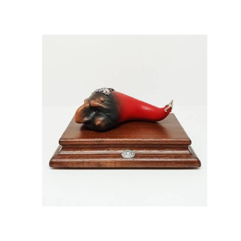 Base Corno Arte Legno Terracotta Argento Pulcinella Rosso