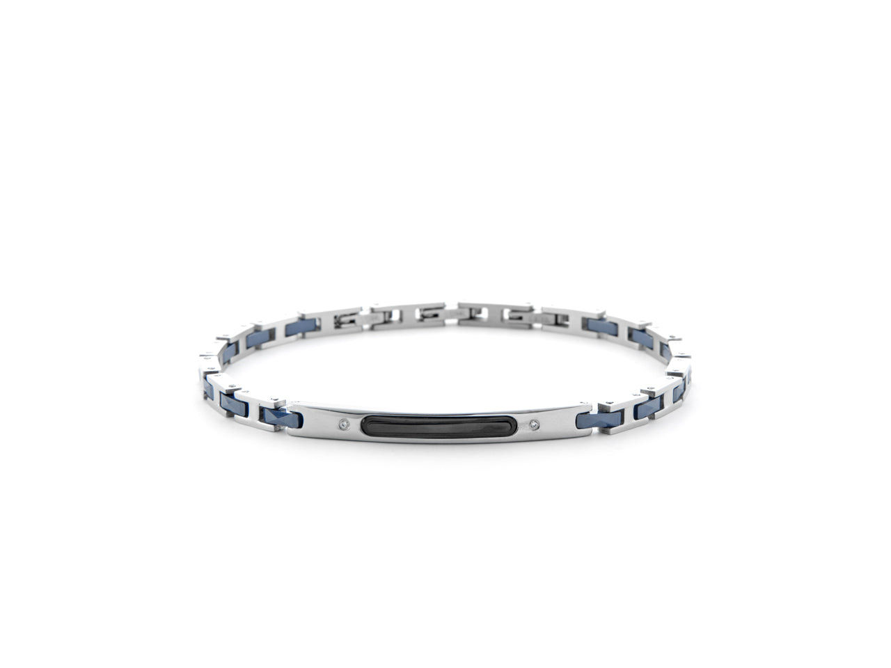 Bracciale Uomo 4US Cesare Paciotti Maglia Acciaio Ceramica Blu 4UBR6166