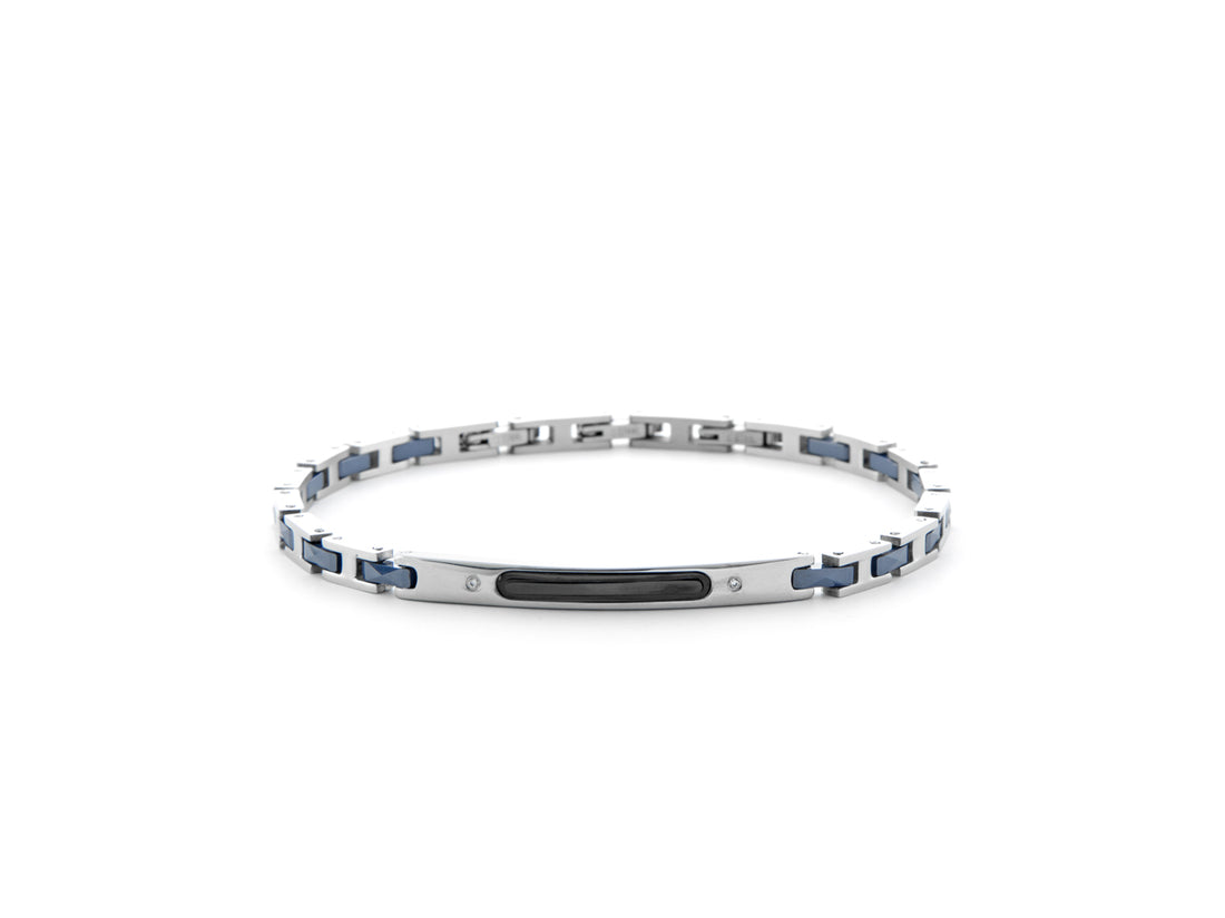 Bracciale Uomo 4US Cesare Paciotti Maglia Acciaio Ceramica Blu 4UBR6166