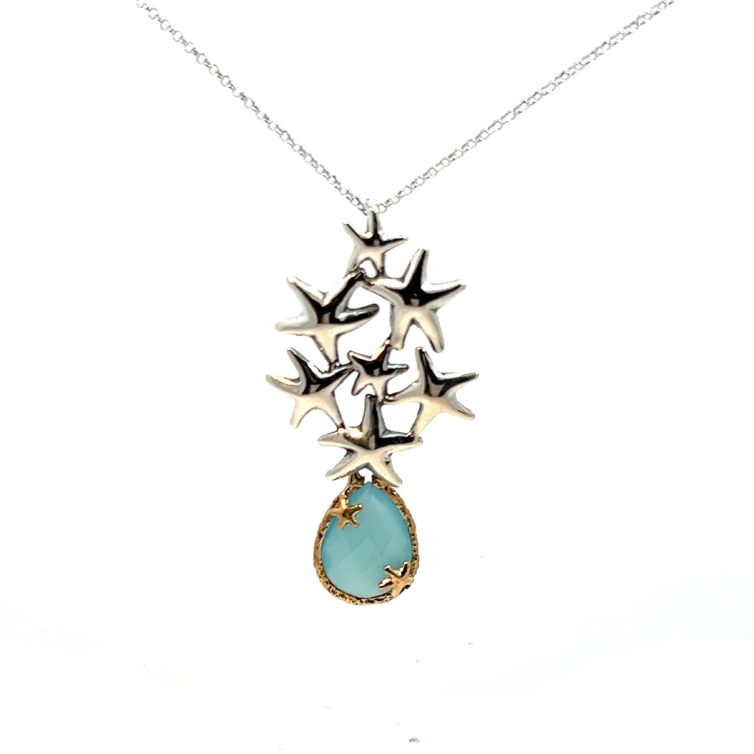 Collana Donna Nemoris Argento 925 Ciondolo Stelle ed agata verde MCS03