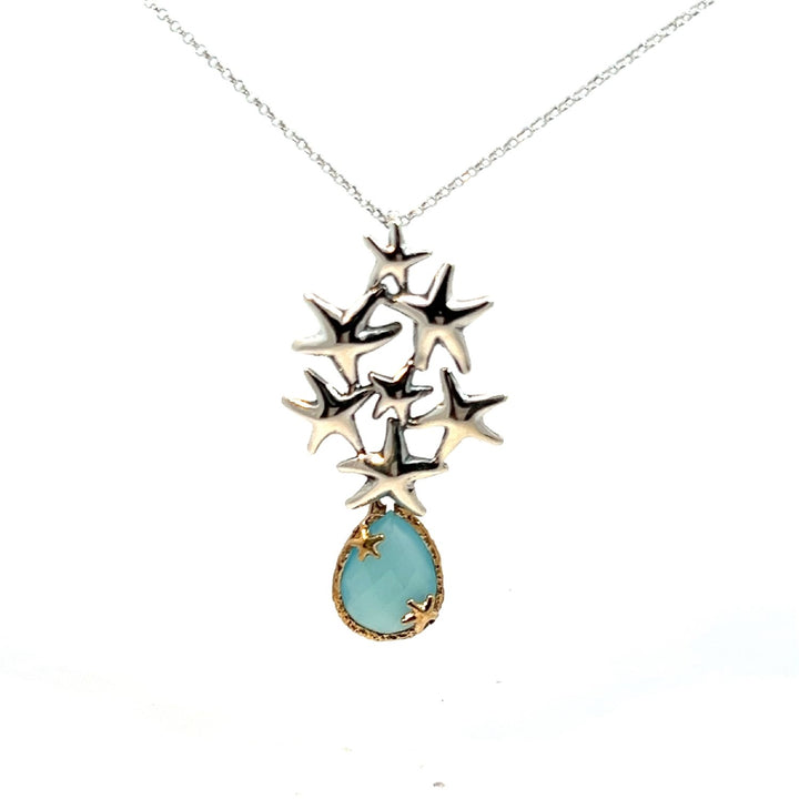 Collana Donna Nemoris Argento 925 Ciondolo Stelle ed agata verde MCS03