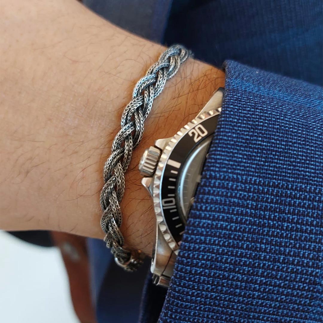 Bracciale Uomo Maria Cristina Sterling Argento 925 Intreccio Brunita G4508