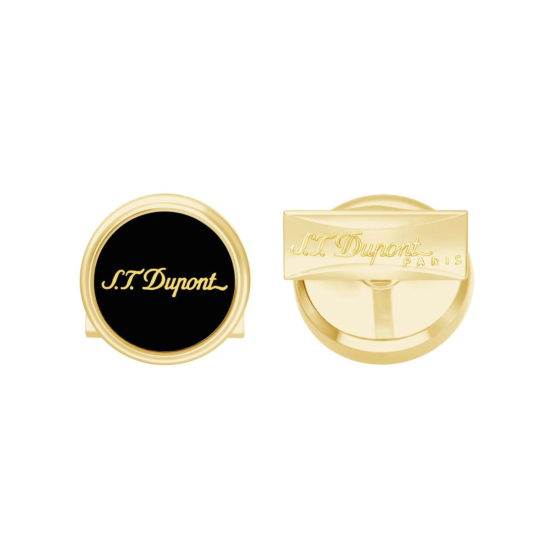 Gemelli Uomo Dupont Acciaio Dorato Smalto Nero Logo 005833