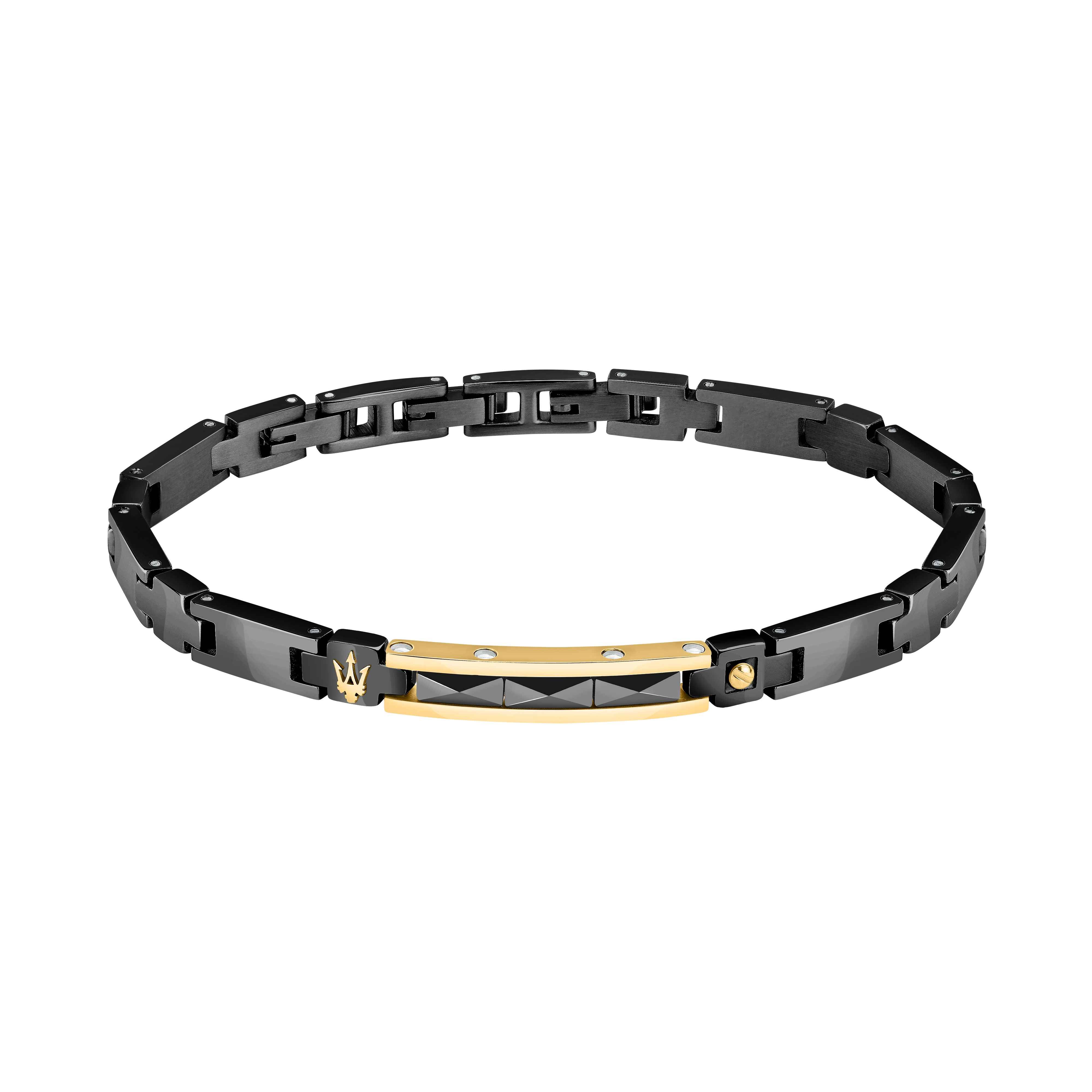 Bracciale Uomo Maserati Acciaio Dorato Ceramica Nera Logo Tridente JM224ATZ36