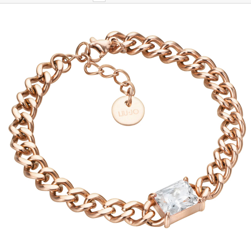 Bracciale Donna Liu Jo Acciaio Rosè Catena Groumette Zircone Bianco LJ2126