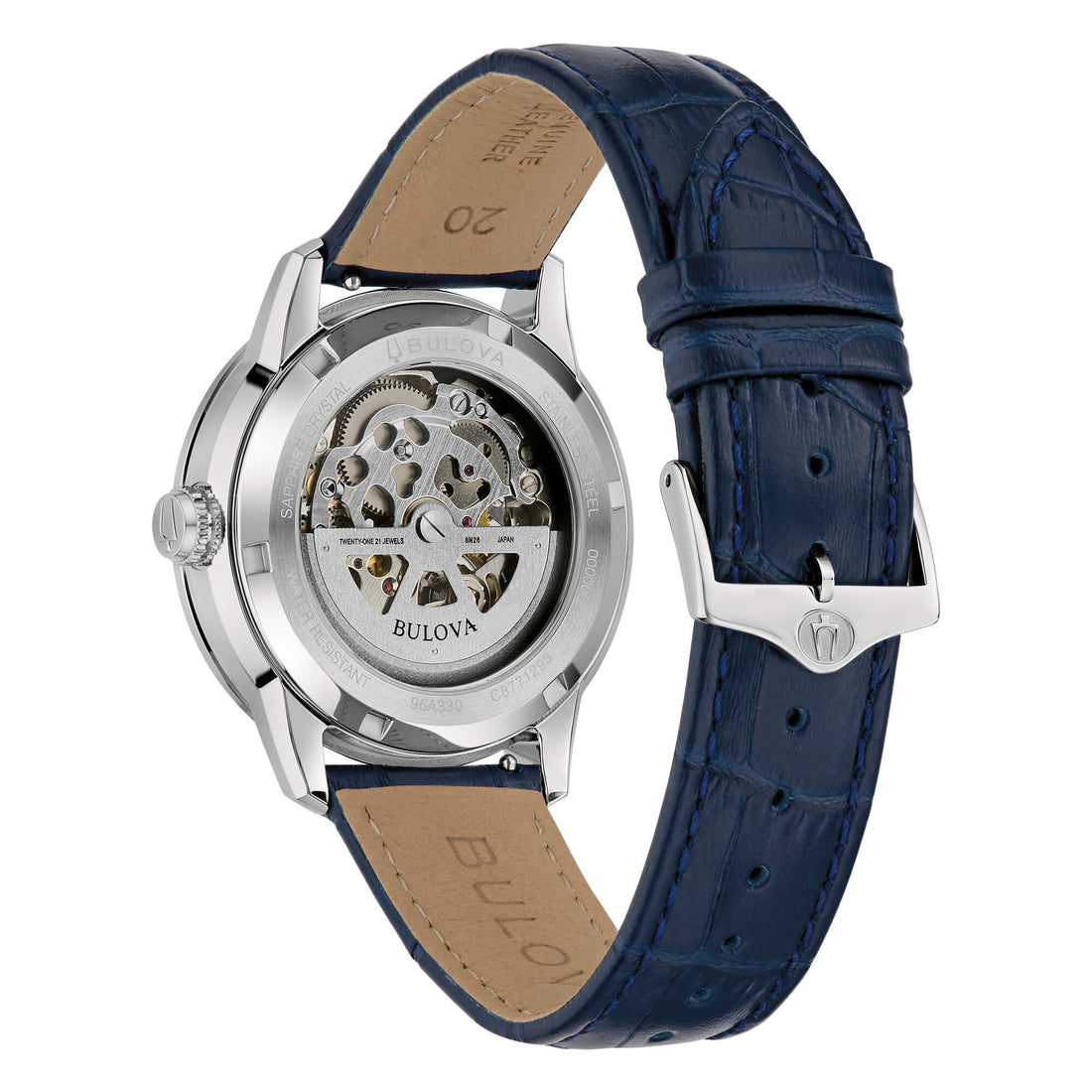 Orologio Uomo Bulova Automatico Sutton Pelle Blu Skeleton 96A330