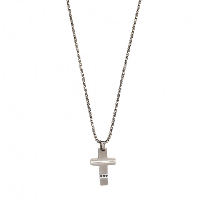 Collana Uomo Zancan Acciaio Croce Pendente Zirconi Neri EHC177