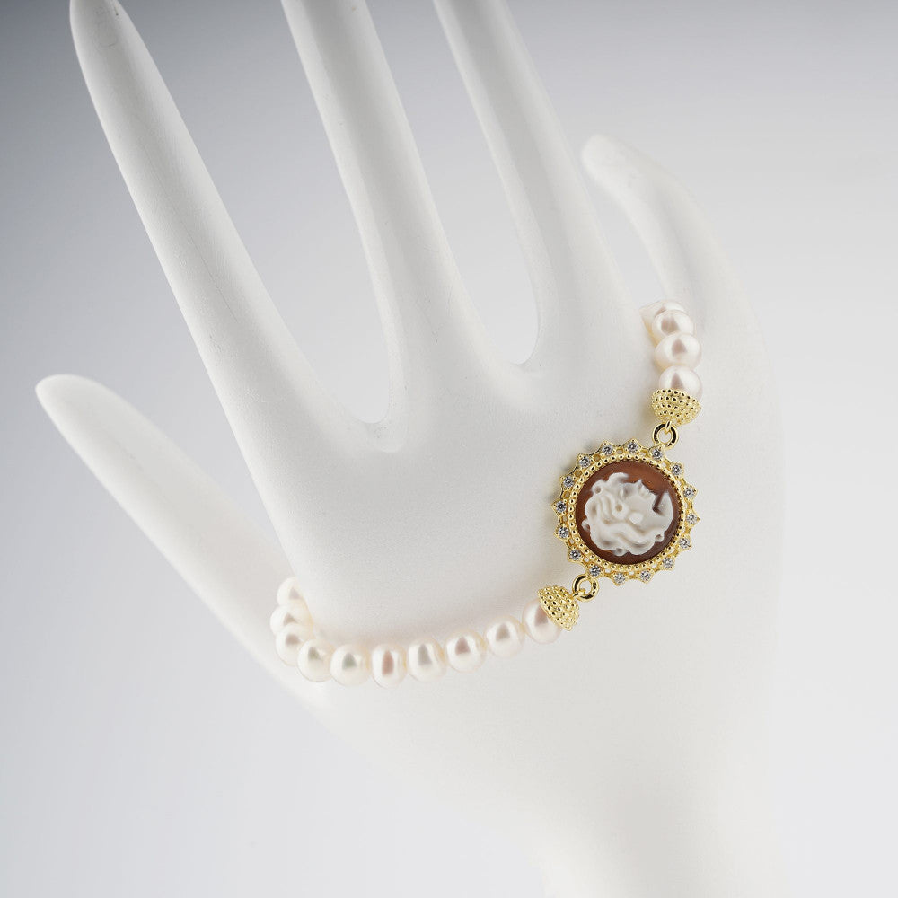 Bracciale Donna Cameo Italiano Argento Dorato 925 Dea Perle B11-G