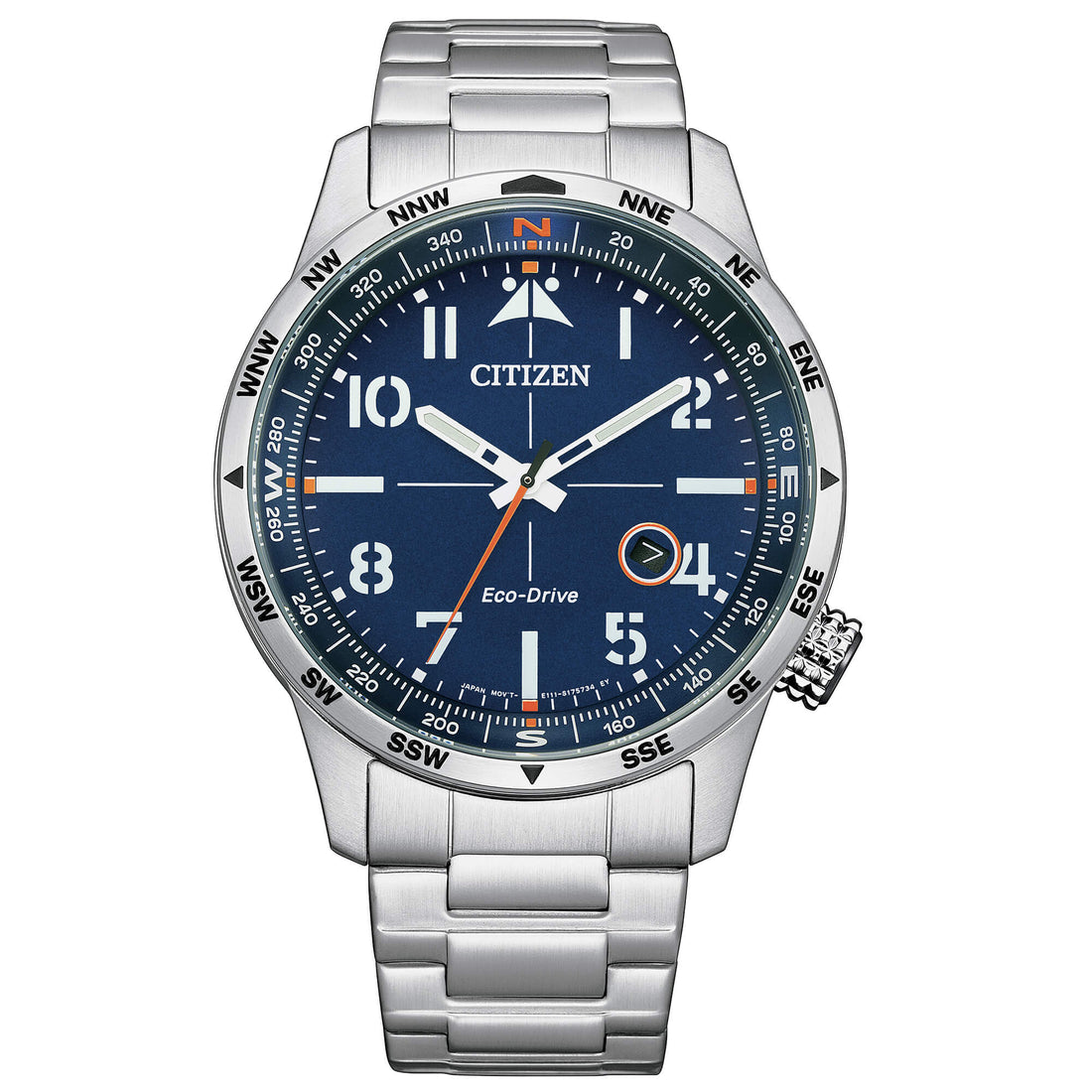 Orologio Uomo Citizen Aviator Eco Drive Quarzo Data Blu Acciaio BM7550-87L