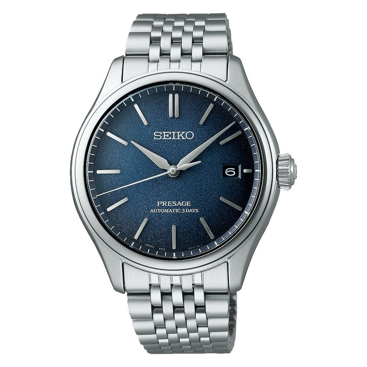 Orologio Uomo Seiko Presage Automatico Blu Seta Acciaio Data SPB525J1