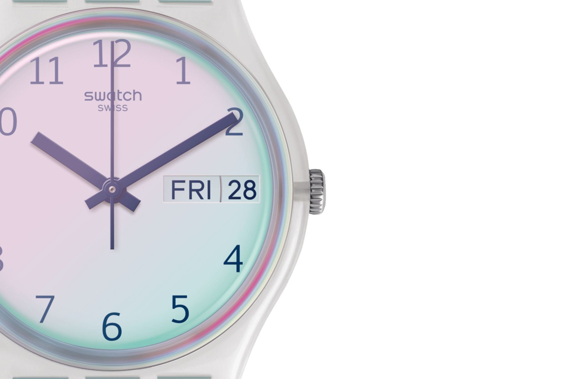 Orologio Donna Gomma Silicone Swatch Quarzo Solo Tempo Rosa Doppia Data GE713