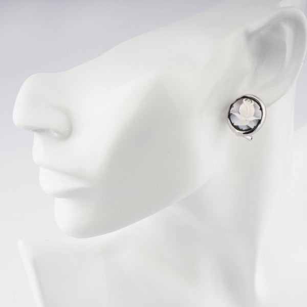 Orecchini Donna Cameo Italiano Argento 925 Fiore Tulipano Medio O25-B