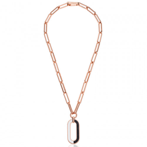Collana Donna Unoaerre Bronzo Dorato Rosa Pendente Smaltato Bianco E Nero 525610