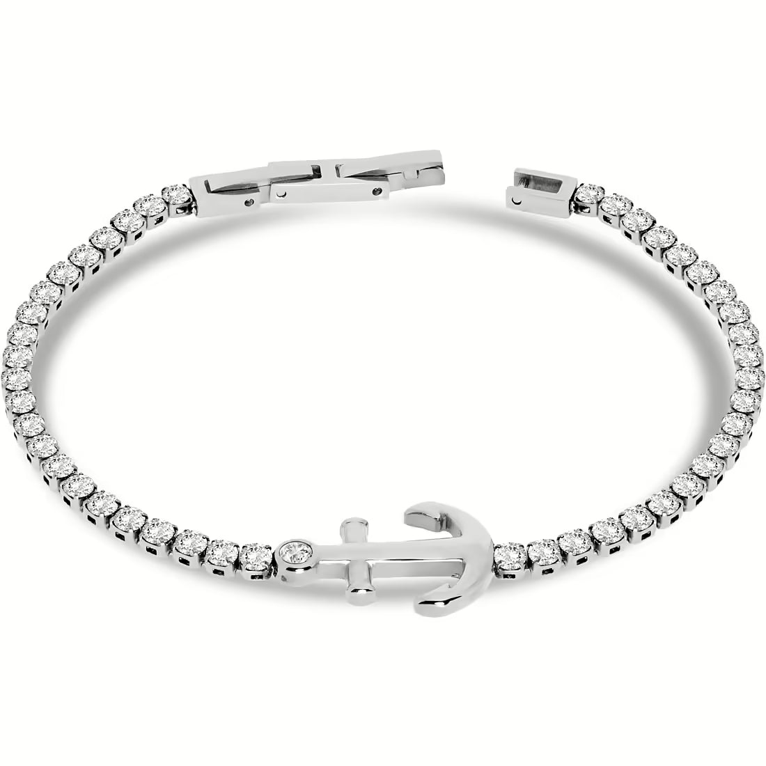 Bracciale Uomo Liu Jo Tennis Acciaio zirconi Bianchi con ancora centrale MLJ506