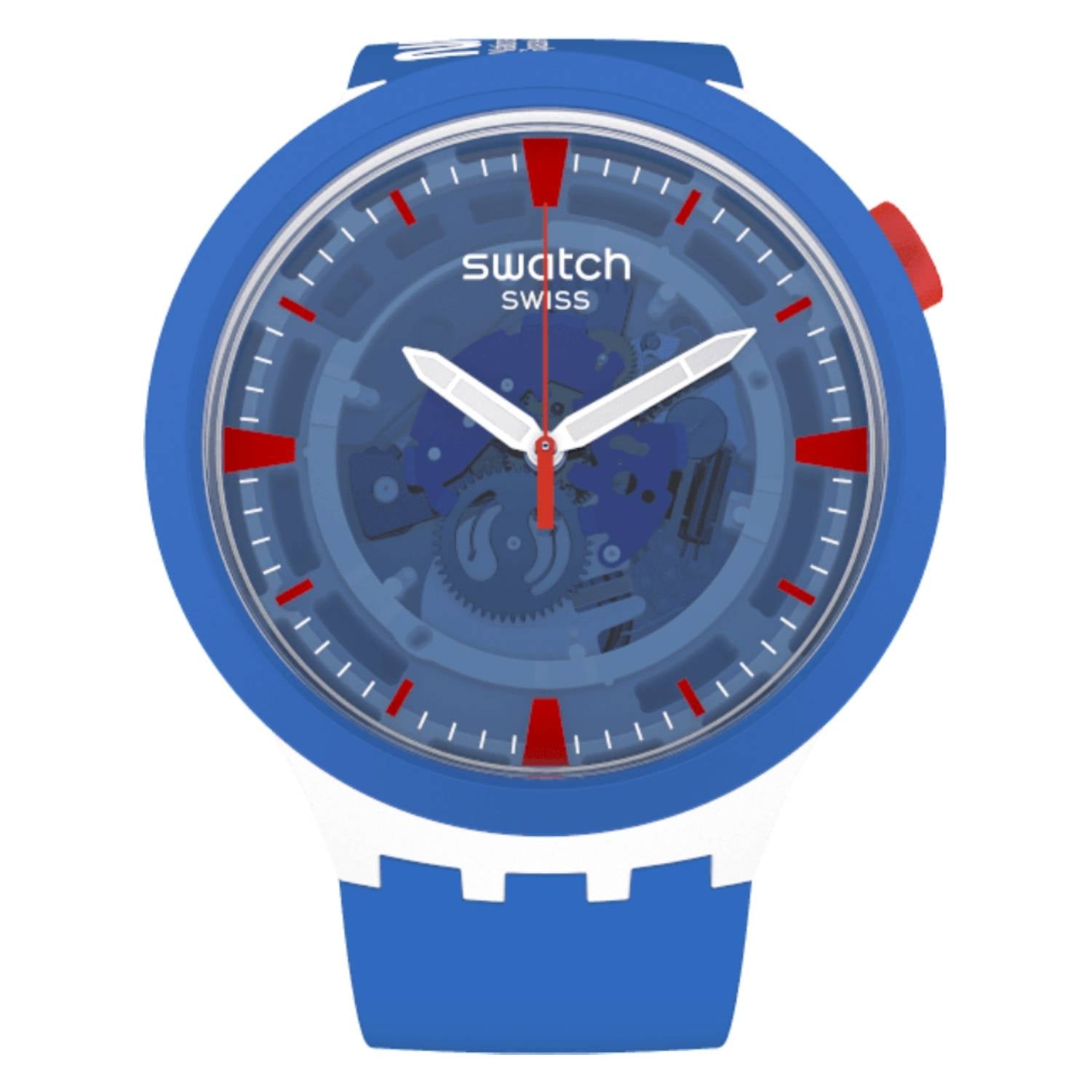 Orologio Uomo Swatch Quarzo Solo Tempo Nasa Scheletrato Nasa Blu Bianco SB03Z100