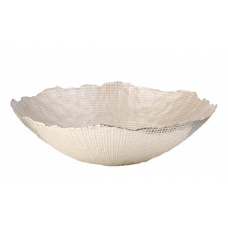 Centrotavola Onlylux Vetro Aster 33 cm Bianco Perla Silver OL03065