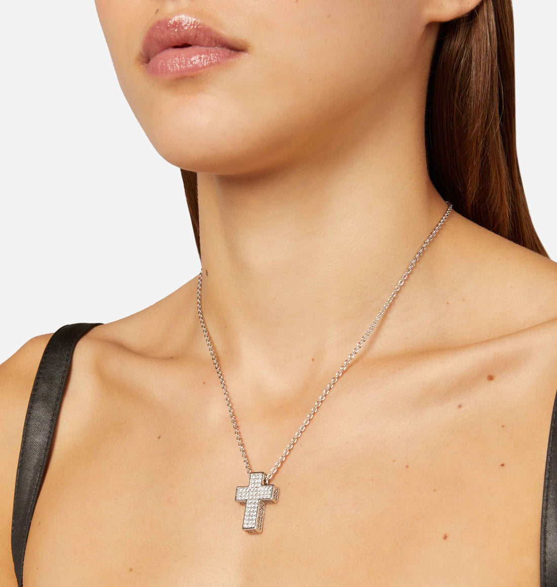 Collana Donna Chiara Ferragni Acciaio Croce Grande Scatolata Zirconi Bianchi J19AWC02
