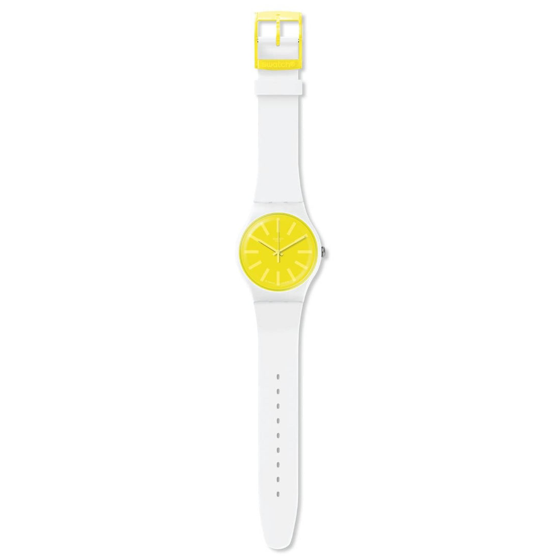 Orologio Uomo Gomma Swatch Quarzo Solo Tempo Giallo Bianco Lemoneon SUOW165