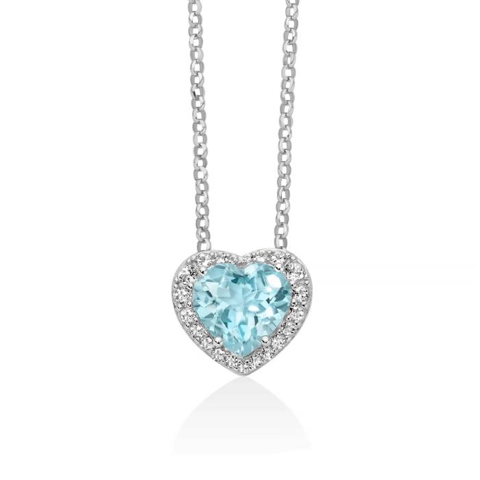 Collana Donna Miluna Argento Cuore Gemma Del Cielo Topazi Bianchi CLD5435