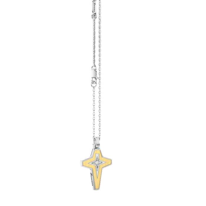 Collana Uomo Zancan Alpha Diamond Argento 925 Croce Dorata Diamante 0,035 ct ESC278G