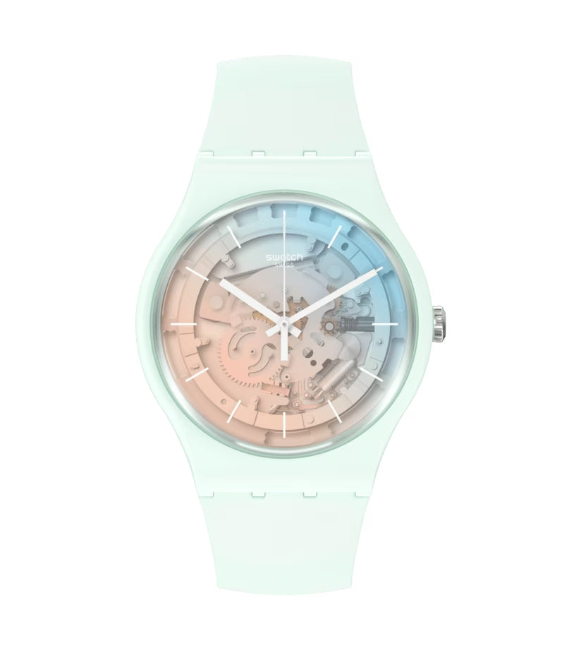Orologio Unisex Swatch Fleetingly Iceblue Quarzo Solo Tempo Scheletrato SO32S101