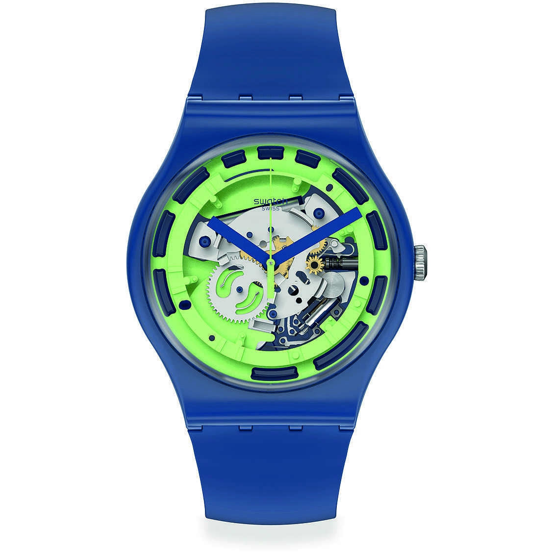 Orologio Uomo Swatch Quarzo Solo Tempo Silicone Blu Scheletrato Verde