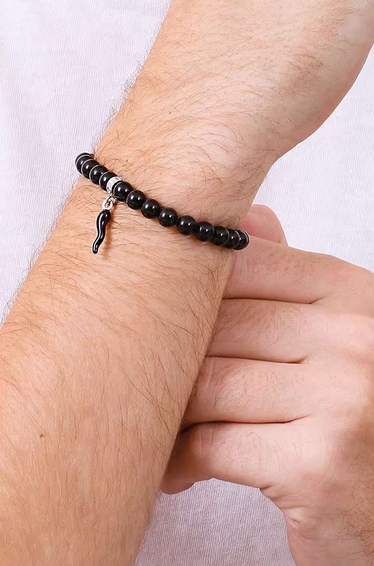 Bracciale Unisex Gerba Argento 925 Pietra Naturale Corno Nero Lucido HORN3